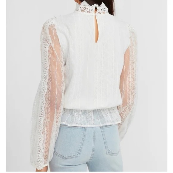 Express Scalloped Lace Mock Neck Peplum Top - Picture 2 of 6